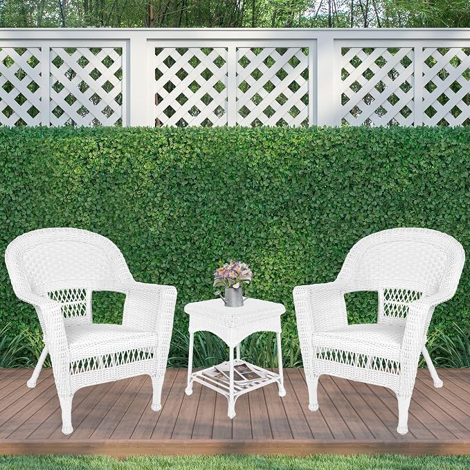 Jeco 3 Piece Wicker Chair and End Table Set without Cushion, White