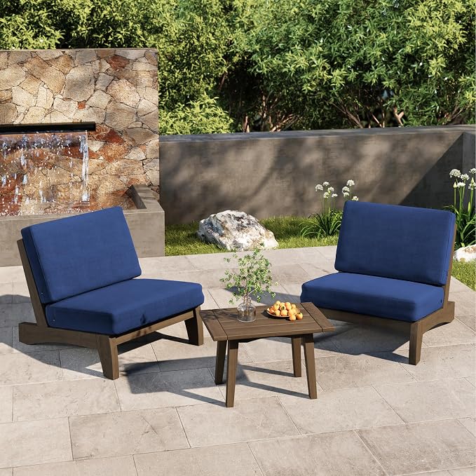 3 Piece Wood Outdoor Chairs Patio Bistro Set with Side Table, All Weather Outdoor Furniture Patio Sofa Chair Backyard Seating Group - Navy