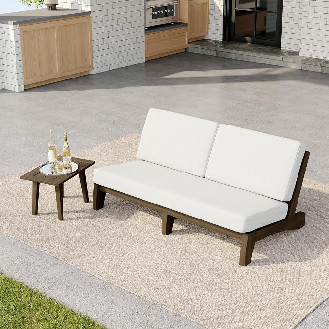 2 Pieces Patio Furniture Sets, All-Weather Outdoor Wood Bistro Set Patio Conversation Side Table Chiars and Patio Loveseat for Balcony, Backyard