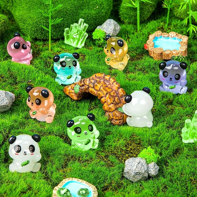 40PCS Luminous Mini Resin Panda Figurines Mini Panda Bamboo Bulk for Micro | Cute Panda Figurines Miniature, Glow in The Dark Panda Bamboo Bulk for Cake Topper, Dollhouse Garden DIY