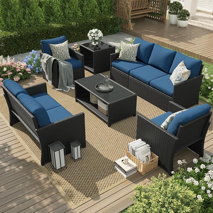 U-MAX Patio Furniture Set with Two Table, 7 PCS Outdoor Furniture for Garden