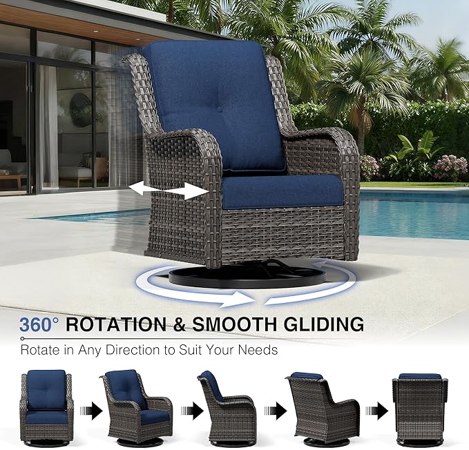 Joyside 5 Piece Wicker Patio Furniture Set, Outdoor Swivel Rocker Patio Chairs with High Back, Deep Seating, Wide Armrest, Thickened Cushions, Outdoor Furniture for Deck, Porch Use
