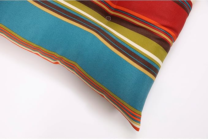Pillow Perfect Stripe Indoor/Outdoor Chair Seat Cushion with Ties, Tufted, Weather, and Fade Resistant, 18.5" x 19", Red/Brown Westport, 2 Count