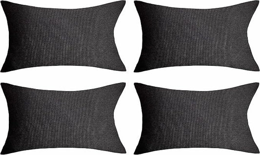Home Brilliant 12x20 Pillow Cover Black Outdoor Pillows for Patio Set of 4, Rustic Throw Pillow Covers Compatible with Sunbrella Slipcover for Garden Swimming Pool, 30 x 50cm, Black