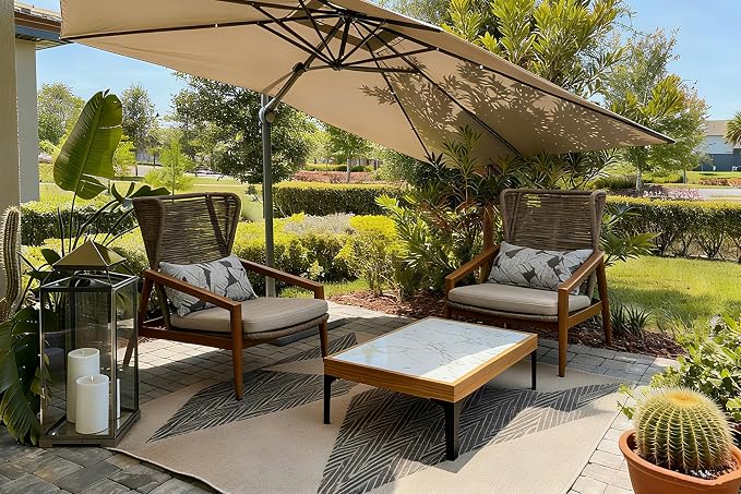 PURPLE LEAF 2 Pieces Patio Wicker Sofa Chairs Outdoor Aluminum Armchair with Cushions and Pillows Conversation Furniture Modern Leisure Chairs for Balcony Yard Garden Living Room