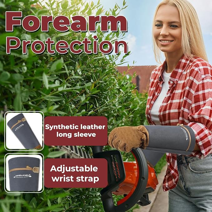 HANDLANDY Rose Pruning Gloves for Men Women, Thorn Proof Gardening Gloves | Long Leather Gardening Gloves, Breathable Leather Gauntlet, Best Garden Gifts & Tools for Gardener (Steel Gray, S)