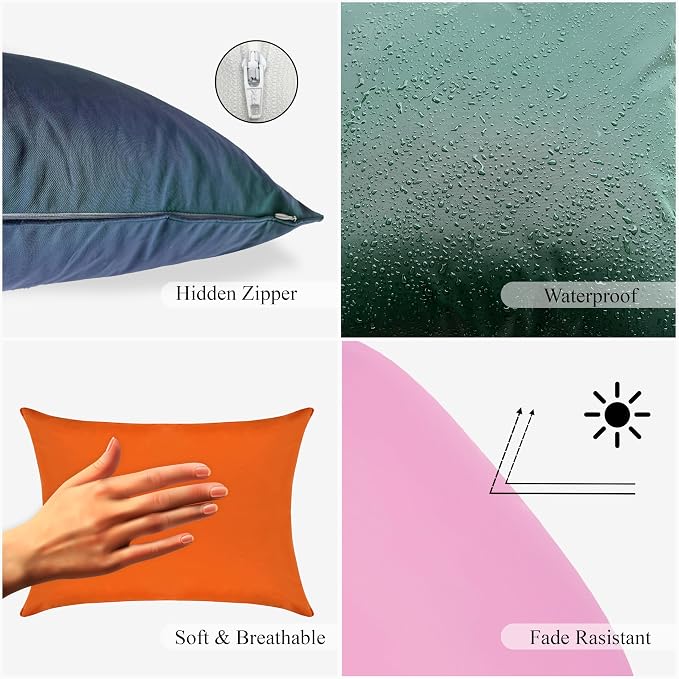 A1 HOME COLLECTIONS A1HC Luxurious Outdoor Waterproof Pillow Covers 12x20 Inches (Pack of 2, Burning Orange), Throw Pillow Covers for Pool Areas, Garden, Sofa, Chairs, Beds, Tent, Patio
