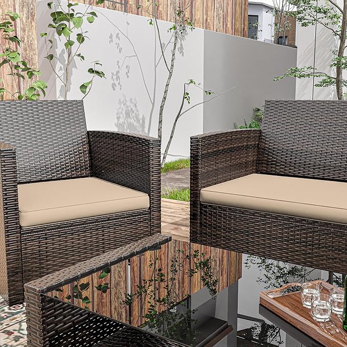 3 Pack Outdoor Patio Seat Cushions Replacement Covers Fit for 4 Pieces 4-Seater Wicker Rattan Patio Conversation Set Loveseat Chair Couch Furniture,36x18x2,18x18x2-Cover Only