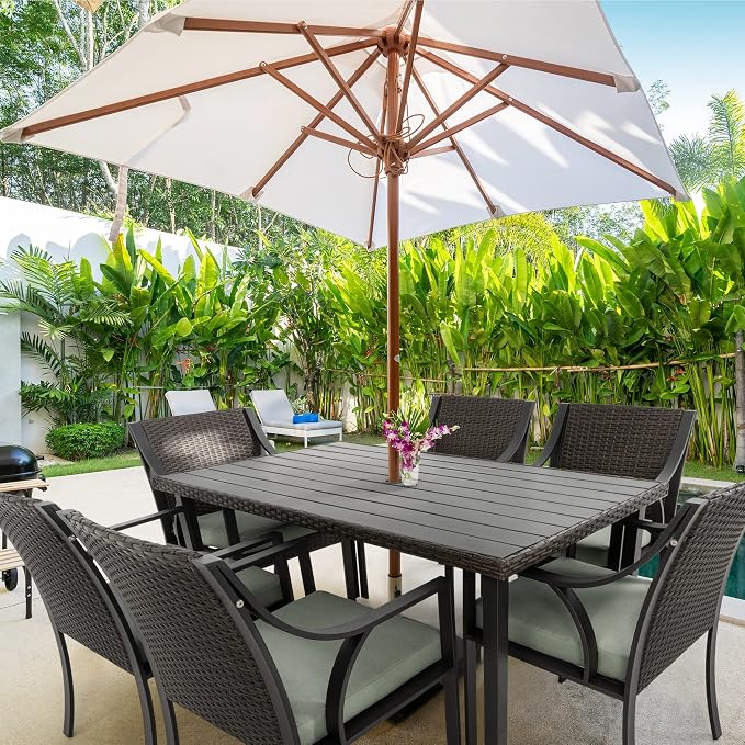 HAPPATIO 7 Piece Patio Dining Set,Outdoor Dining Set,Outdoor Patio Dining Set.Wicker Rattan Patio Dining Furniture. Dining Furniture Set. Outdoor Dining Set for 6.(Green)