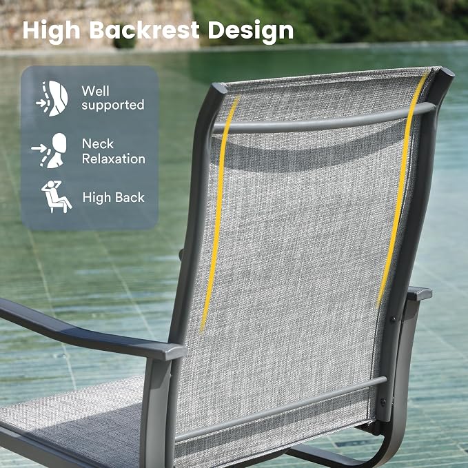 VICLLAX Patio Dining Set for 4, 5 Pieces All Weather Outdoor Dining Set - 40.6" Round Outdoor Table and 4 Patio Swivel Chairs for Lawn Garden, Grey Tabletop and Grey Fabric