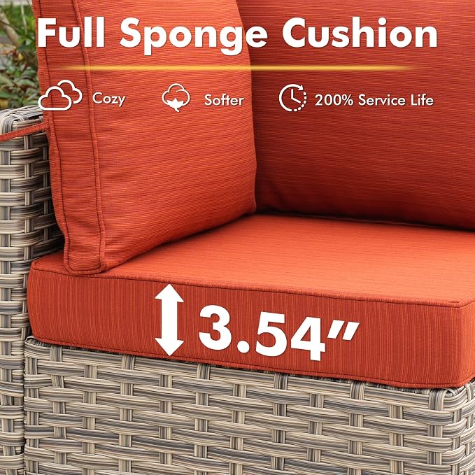 CAODOC Outdoor Sectional Patio Furniture Set,10 Pieces Wicker Conversation Sets L Shaped Couch,Out Door Sofa Outside Furniture with Swivel Chairs,Red-Striped