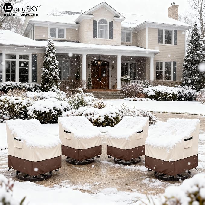 Patio Swivel Chair Cover 4 Pack,Waterproof Heavy Duty Patio Chair Covers,Swivel Chair Cover for Outdoor Furniture Covers Waterproof(35 W x 37 D x 36 H inches),Beige&Brown
