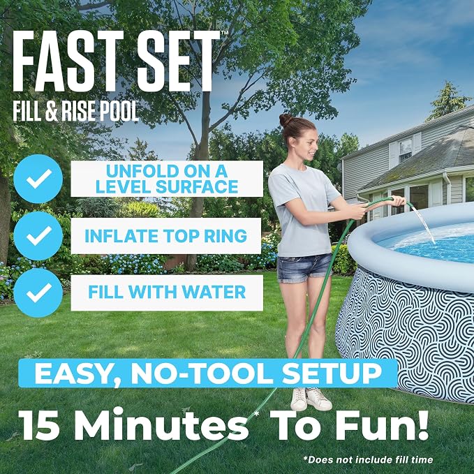 Bestway Fast Set 15' x 42" Above Ground Pool, Round Inflatable Ring Top Outdoor Swimming Pool Set with Filter Pump & Type III A/C Cartridge