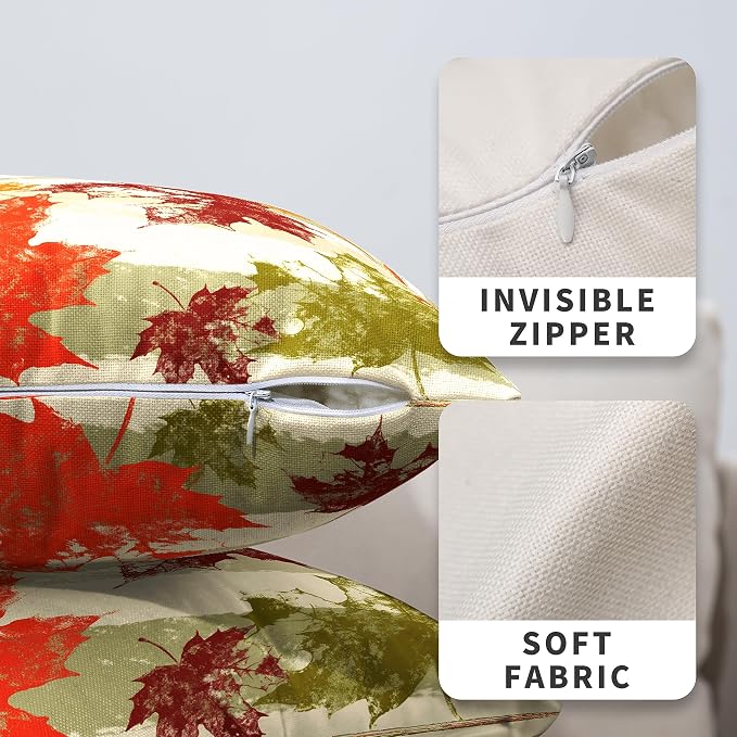 Thanksgiving Colorful Maple Leaves Throw Pillow Covers 16x16 Set of 2 Fall Decorative Pillow Covers Green Grey White Striped Pillow Covers Autumn Outdoor Pillow Case for Living Room Patio Sofa