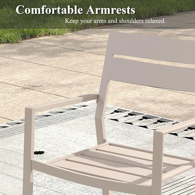 Patio Dining Set for 8, 53" Outdoor Dining Table and Chairs Set with Stackable Patio Chairs Outdoor Furniture for Garden Deck Backyard, Sandshell Table and Sandshell Chairs