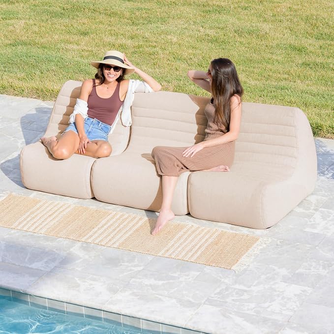 Big Joe Solvana Outdoor Sectional, 3 Piece Patio Furniture Set, Performance Linen Weather-Resistant Fabric Sofa, Sunlit Cream