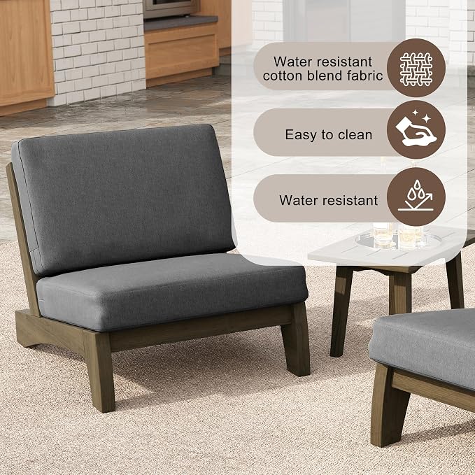 4 Pieces Patio Furniture Sets, All-Weather Outdoor Wood Bistro Set Patio Conversation Coffee Table Chiars and Patio Loveseat for Balcony, Backyard