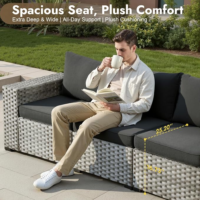 12 Pieces Patio Furniture Set, Wicker Outdoor Sectional Sofa with Coffee Table Comfy Cushions, Modern Modular Deep Seat Rattan Couch Conversation Set for Backyard Porch Yard,Black