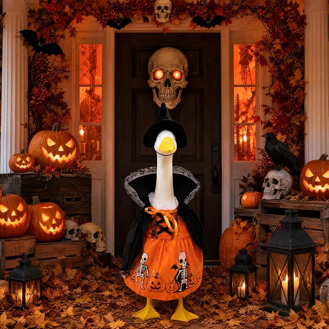 Porch Goose Outfits for 23 Inch Statue, Halloween Witch Dress Hat and Cape Set, Porch Goose Clothes for Patio Yard Garden Decor
