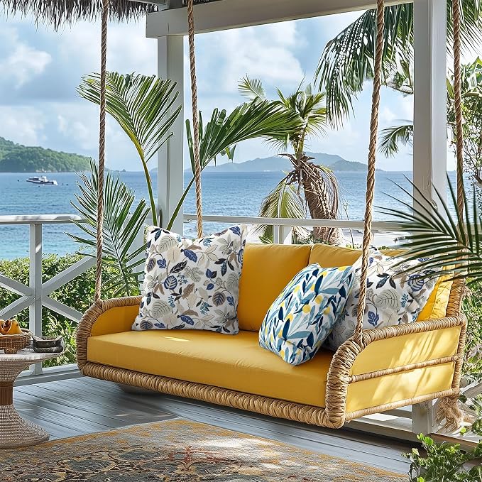 Outdoor Pillows for Patio Furniture 20x20 inch, Square Outdoor Throw Pillows with Inserts, Decorative Patio Pillows for Garden Couch Home Sofa Office Chair, Pack of 2, Breeze Leaves Beige