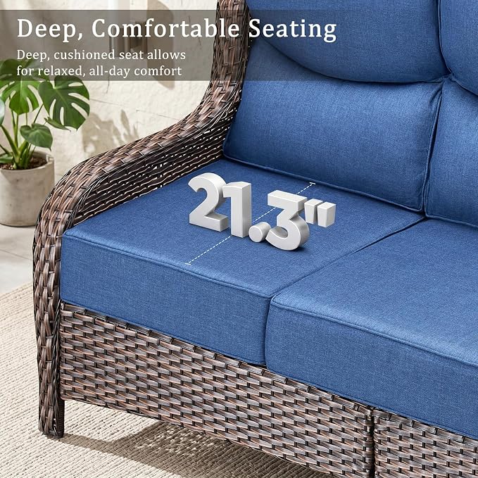 Luxury 6" Thick Cushion 9 Pieces Wicker Patio Furniture Set with High Back Swivel Rocker Chairs, Outdoor Conversation Set with Patio Couch for Deck Porch Yard and Poolside