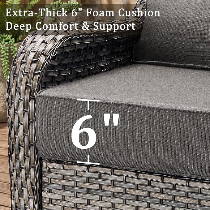 Luxury 6" Thick Cushion 11 Pieces Wicker Patio Furniture Set with High Back Swivel Rocker Chairs of 4, Outdoor Conversation Set with Patio Couch for Deck Porch Yard and Poolside