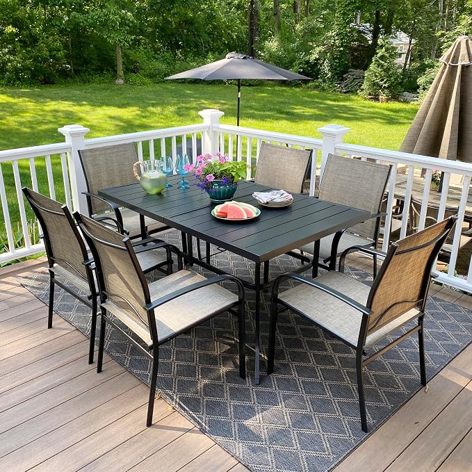 MIXPATIO Outdoor Patio Dining Set 7 Piece Furniture Set with Metal Patio Dining Table with Umbrella Hole Table for Deck Garden Backyard Lawn Poolside