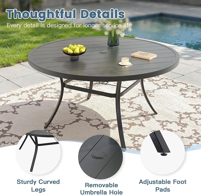 DIFY 11 Piece Outdoor Dining Set, Patio Table and Chairs Set for 10 with Umbrella Hole, 60" Black Round Dining Table & Stackable Wicker Patio Chairs, Metal Patio Furniture Set for Garden Backyard