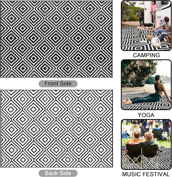 Outdoor Rug 5x8 Waterproof Reversible Patio Rug, Foldable Plastic Straw Outdoor Carpet, Lightweight Portable Camping Mat, Outside Area Rug for RV, Deck, Backyard, Picnic, Beach, Balcony