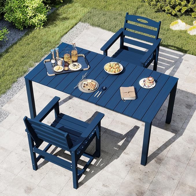 Domi HDPE Outdoor Dining Set, All-Weather 3 Piece Outdoor Dining Table Set with 2" Umbrella Hole, Outdoor Patio Dining Set for Garden, Poolside, Backyard, Deck, Blue