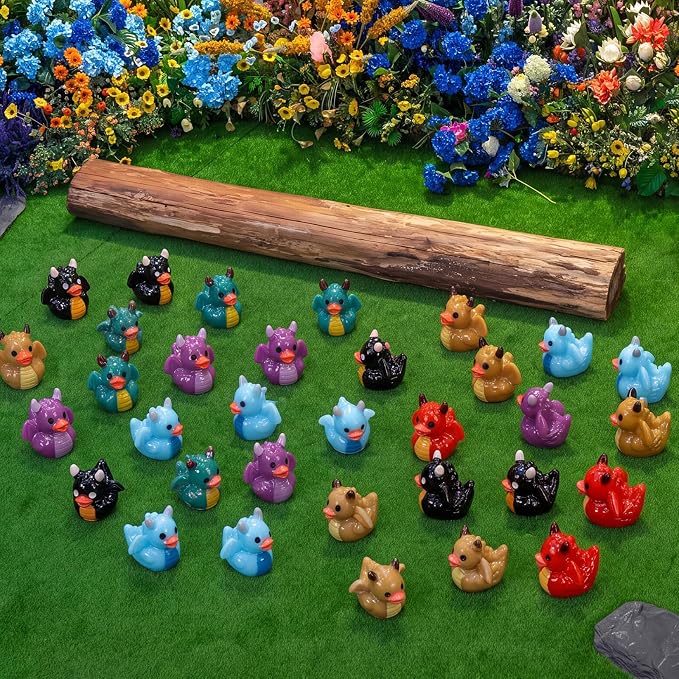 72 Pcs Mini Resin Dragon Ducks Bulk Tiny Dragon Duck Figurines for Party Favor Baby Shower Miniature Landscape Garden Summer Holiday Decoration