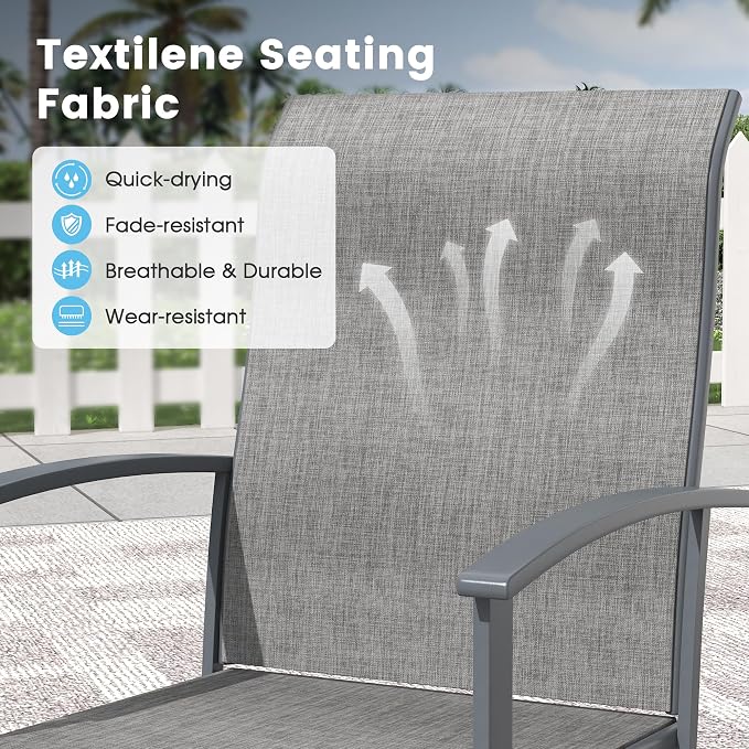 7 Pieces Outdoor Patio Dining Table Set, 53" All Weather Round Metal Table with Umbrella Hole and 6 High Back Textilene Swivel Chairs for Garden, Lawn, Poolside, Grey