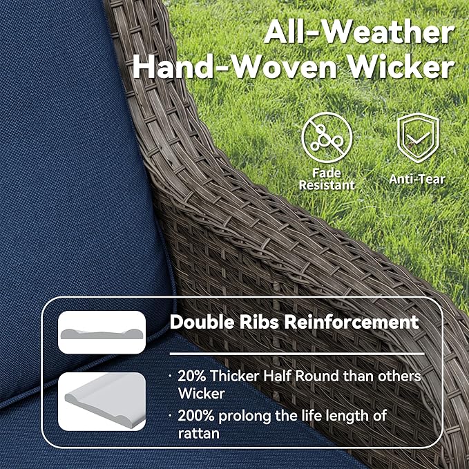 5 Piece Outdoor Wicker Patio Furniture Set, Outdoor Swivel Rocker Patio Chairs Set with Thickened Olefin Cushions, High Back and Deep Seating, Hand-Woven PE Rattan for Porch, Deck