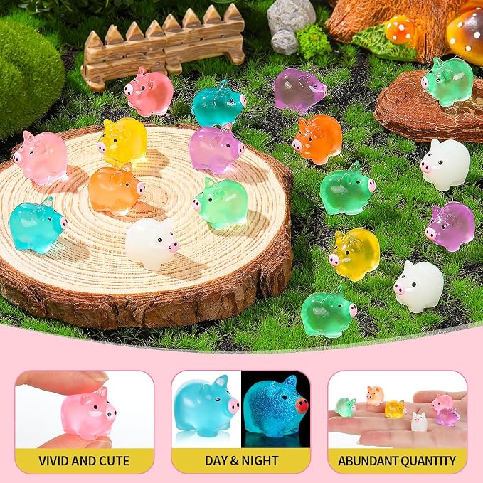 76PCS Luminous Mini Resin Pigs Miniature Pigs Figurines Cute Tiny Pig | Miniature Pigs Animals Figurines Glow in The Dark, Micro Garden Landscape, Dollhouses DIY, Birthday Party Decor