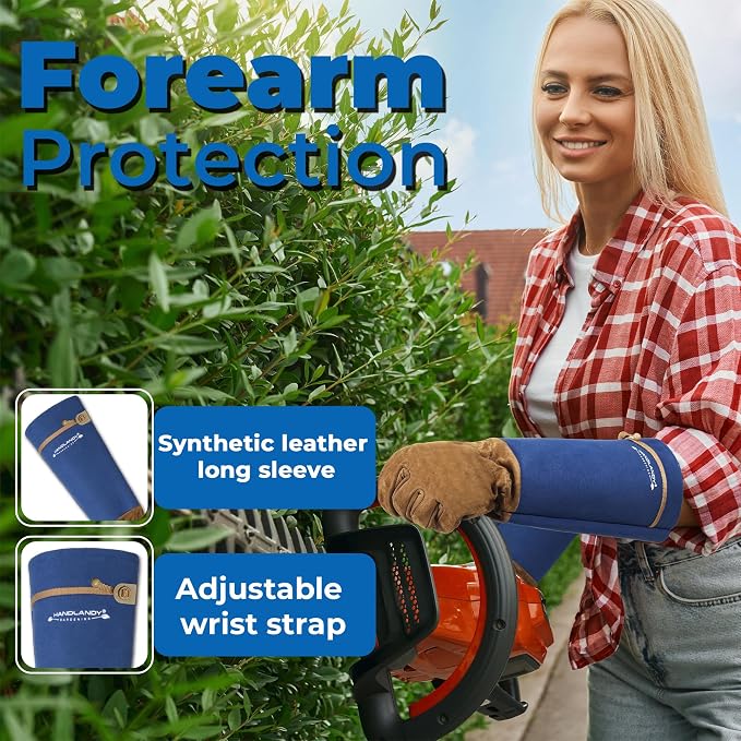HANDLANDY Rose Pruning Gloves for Men Women, Thorn Proof Gardening Gloves | Long Leather Gardening Gloves, Breathable Leather Gauntlet, Best Garden Gifts & Tools for Gardener (Blue, S)