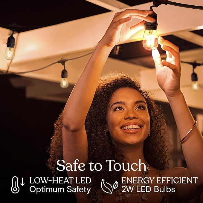 Brightech Ambience Pro - Waterproof LED Outdoor String Lights - Hanging, Dimmable 2W Vintage Edison Bulbs - 48 Ft Commercial Grade Patio Lights Create Cafe Ambience in Your Backyard