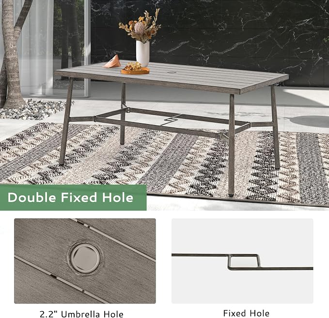 7-Piece Outdoor Dining Set for 6, Aluminum Dining Set with Cushions, 6 Dining Chairs with Rope Backrest, Large Rectangular Table with Umbrella Hole, Patio Dining Set for Lawn Porch Yard,Grey