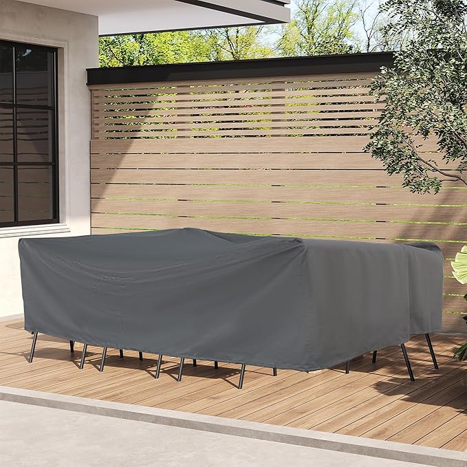 Outdoor Furniture Covers, Rectangular patio table cover, Waterproof for Outdoor patio set cover, Dining table cover, 126" W x 84" D x 31" H Grey