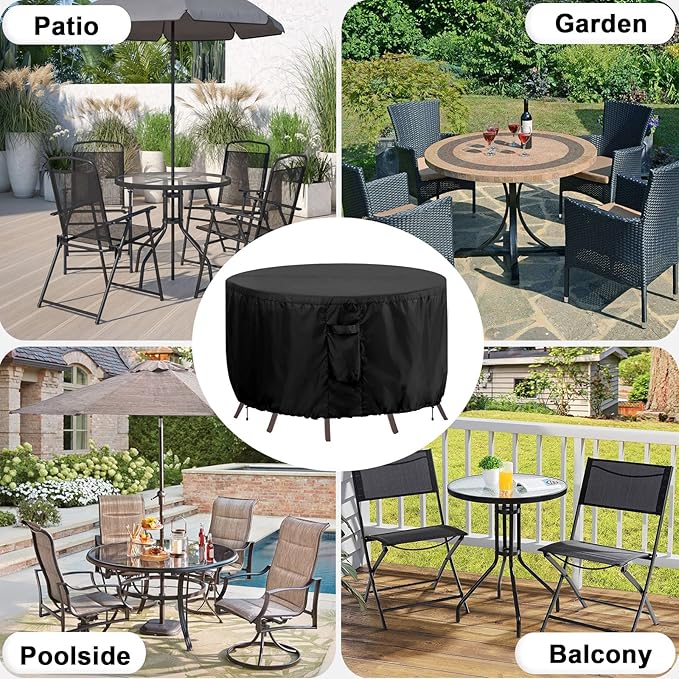 OutdoorLines Outdoor Waterproof Patio Table Furniture Set Covers - Round Couch Sectional Cover Outside Weatherproof Patio Furniture Covering for Deck, Lawn and Backyard 72"DIA x 28"H, Black