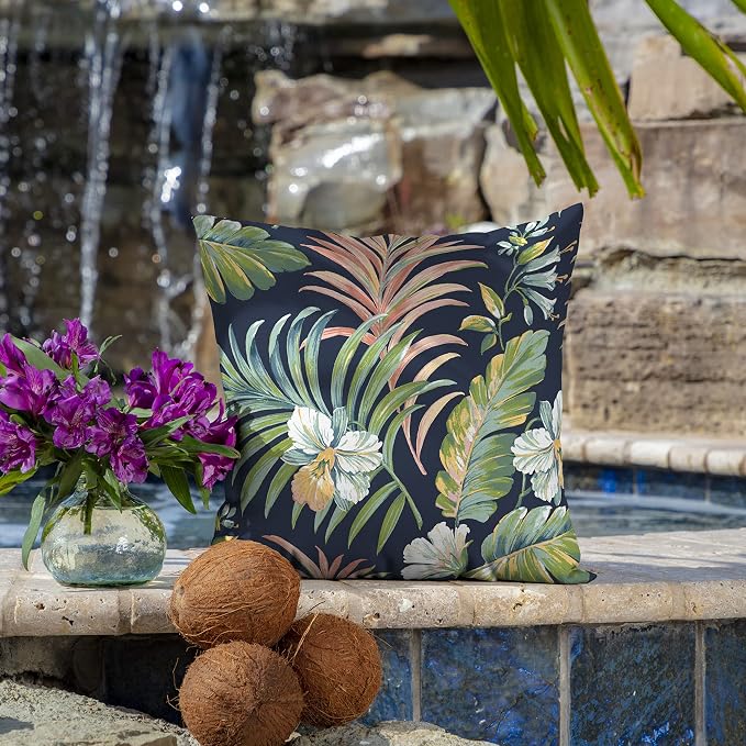 Arden Outdoor Toss Pillow, 2-Pack, 16x16, Blue Tropical | Indoor/Outdoor Décor, Rain-Proof, Fade Resistant, Mold and Mildew Resistant