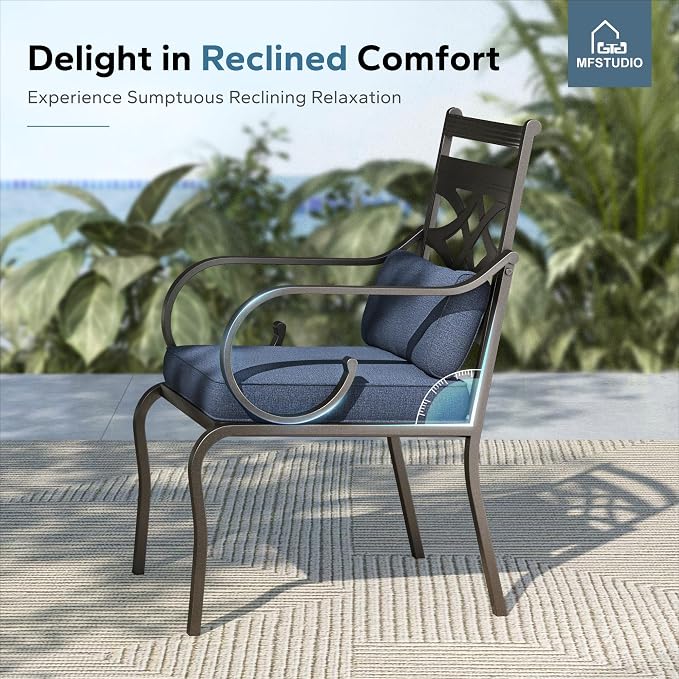 MFSTUDIO 7 PCS, Patio Dining Set, 59"×35", Umbrella Hole, Blue | Steel, Metal, E-coated frame