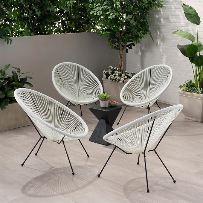 Christopher Knight Home Outdoor Hammock Weave Chair with Steel Frame (Set of 4) - White and Black Finish