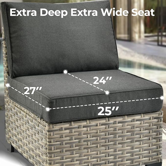 HOOOWOOO Outdoor Sectional Patio Furniture Set with Fire Pit Table,13 Pieces Wicker Conversation Sets L Shaped Couch,Extra Deep Out Door Sofa Outside Furniture with Swivel Chairs,Black
