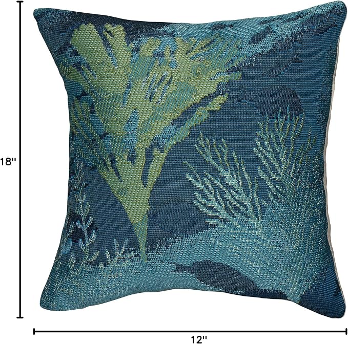 Liora Manne Marina Indoor/Outdoor Power Loomed Easy Care Pillow - Transitional Graphic Botanical Beach Colorful (Coral Garden Lapis) (12" x 18")