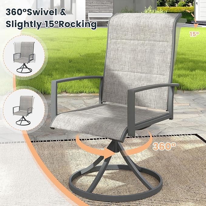VICLLAX 5 Pieces Outdoor Dining Set, Patio Furniture Set Includes 40.6" Round Metal Table W/ 1.9" Umbrella Hole and 4 Padded Textilene Swivel Chairs for Porch, Lawn, Garden, Backyard