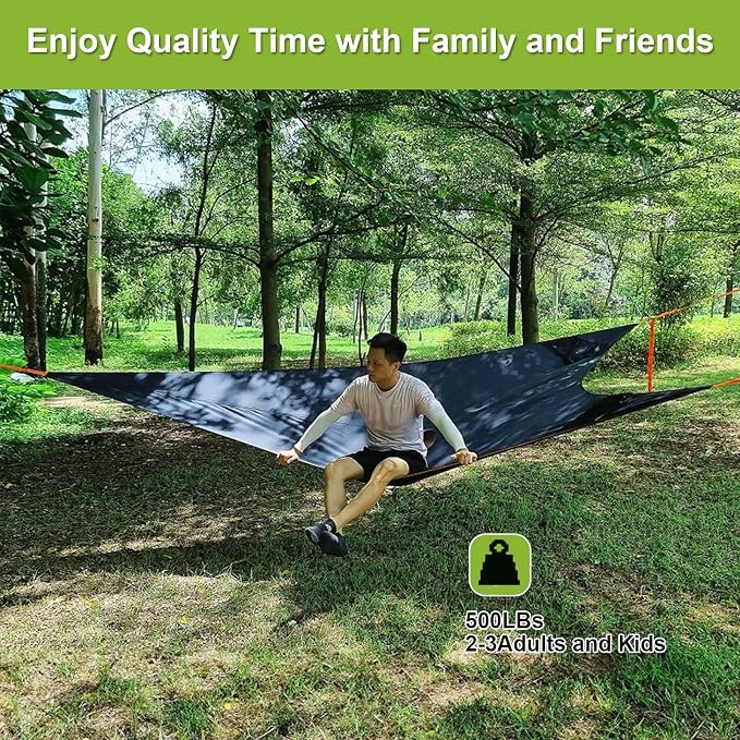 Triangle Hammock, 13Ft Extra Large Multi Person Camping Hammock, Outdoor Aerial Hammock 3 Point, Max 500lbs