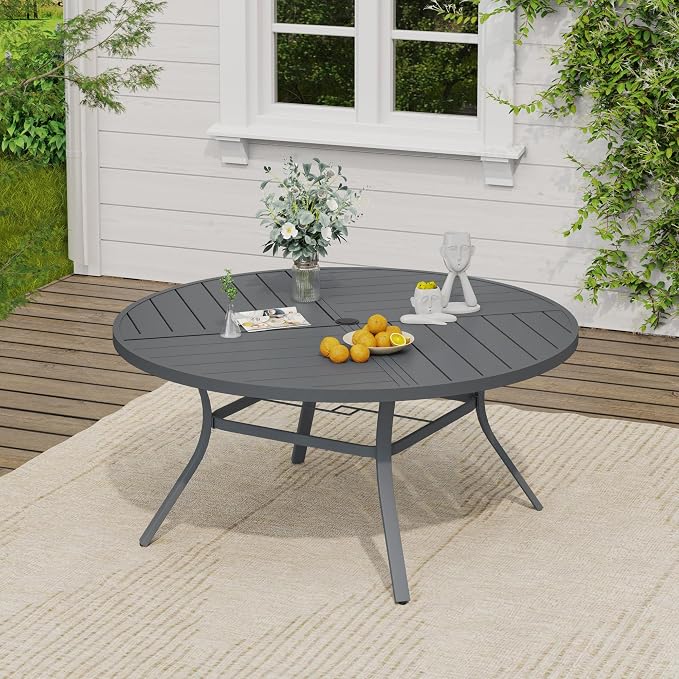 VICLLAX Patio Dining Set, 53.1" Dark Grey Table & 6 Chairs with Grey Cushion
