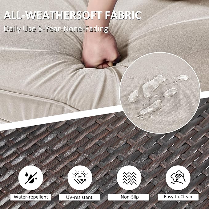 ANJ Outdoor Wicker Patio Chairs Set of 2, Modular Armless Patio Seating with Thick Cushions, All-Weather Rattan Conversation Chair Set for Porch, Balcony, Garden, Backyard, Dark Brown Wicker-Grey