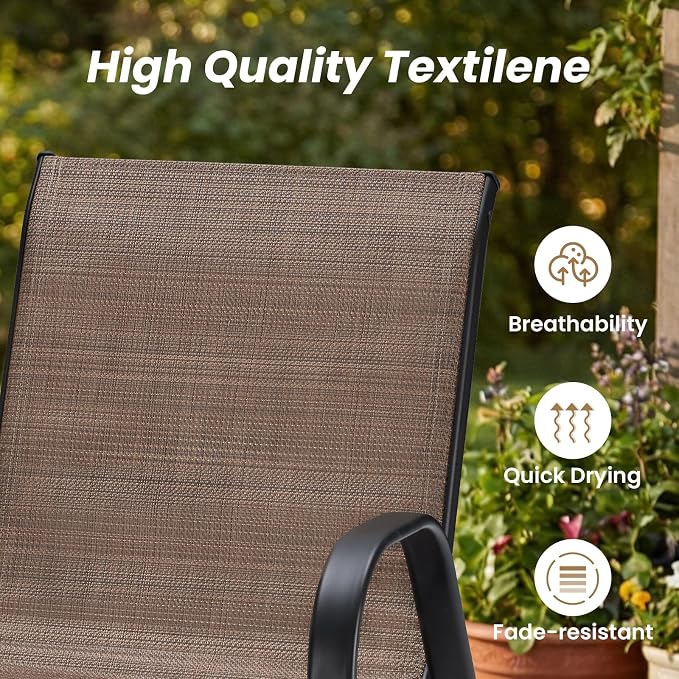 Soohow Outdoor Dining Set for 4, Outdoor Patio Dining Set 4 x Stackable Chairs & 1 x Wood-Like Outdoor Table with Umbrella Hole, All-Weather Patio Table and Chairs for Poolside, Backyard and Porch
