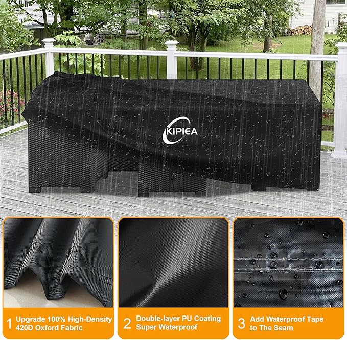 Kipiea Outdoor Furniture Covers Waterproof, 420D Heavy-Duty Patio Furniture Set Covers, No Tears Anti UV No Fading (118" L x 118" W x 28" H)